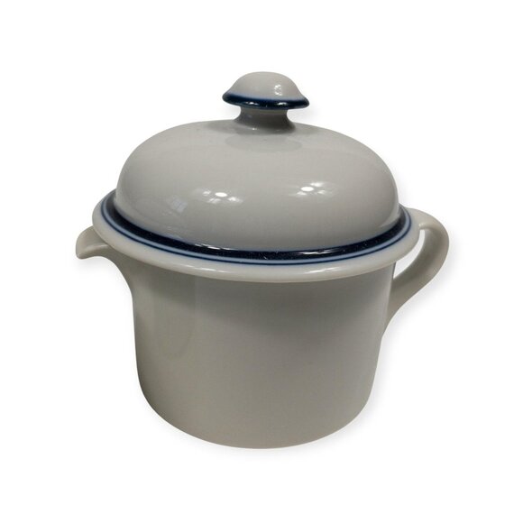 Dansk Bistro Blue Rim Ceramic Sugar & Creamer Set With Lids - Picture 9 of 11